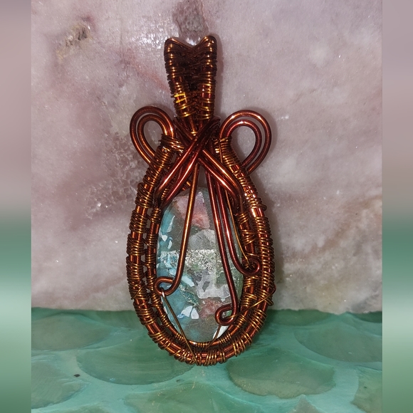 Oyster Turquoise Copper Wire Wrapped Pendant - Picture 2 of 4